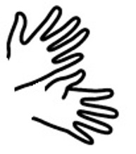 Zwei skizzierte Hände, die die Gebärde "gebärden" darstellen.