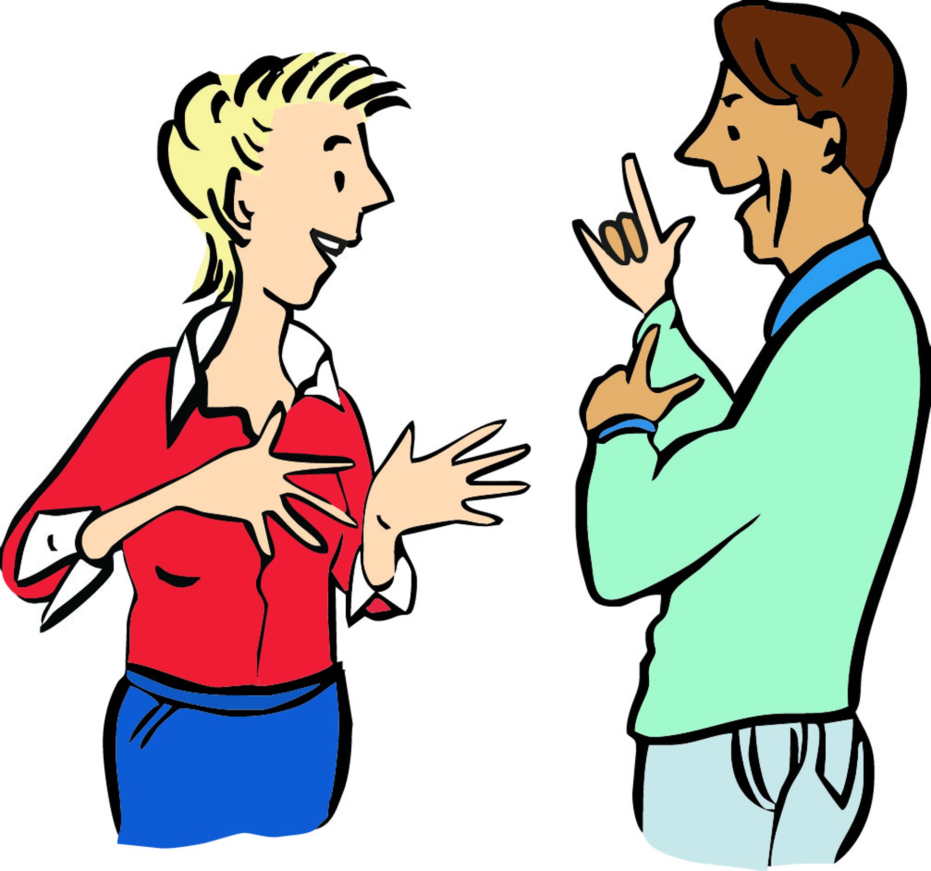 Illustration von zwei Menschen, die gebärden.
