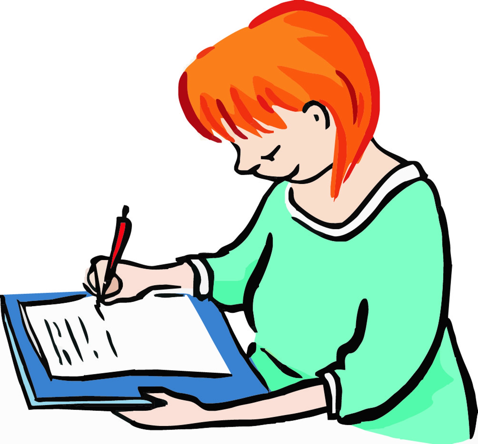 Eine Frau sitzt am Tisch und macht Notizen auf einem großen Blatt Papier.